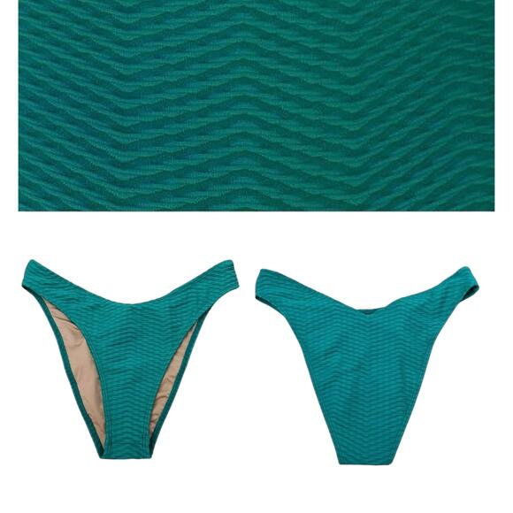 NEW Seea Phoebe Swim Bottoms Teal Green Textured High Rise on Hip Cheeky Large - Picture 1 of 7